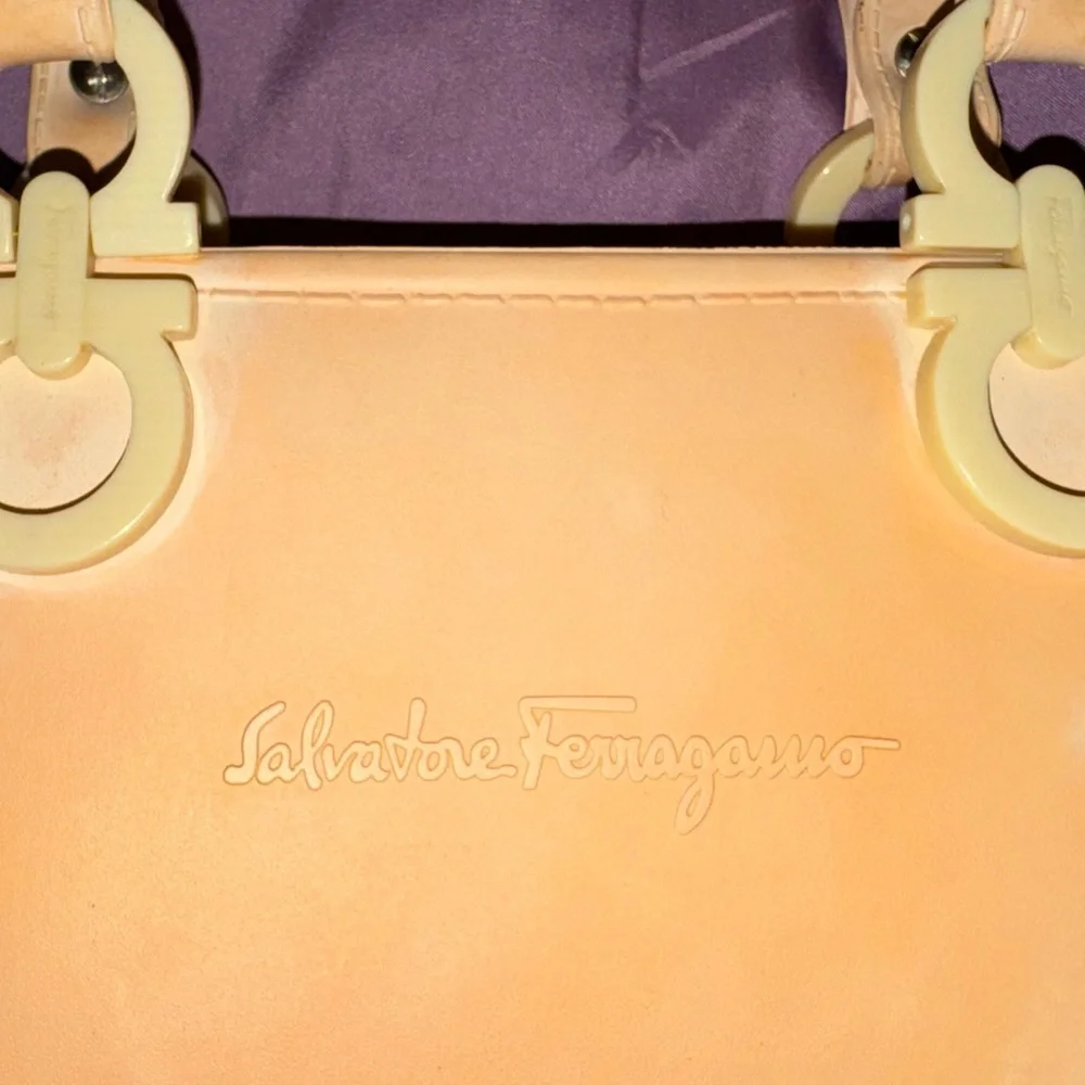 Salvatore Ferragamo Gancini Rubber Bucket Bag – Peach Pastel – Made in Italy